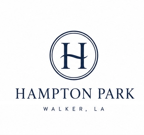 Hampton Park Walker, LA logo with a blue background.